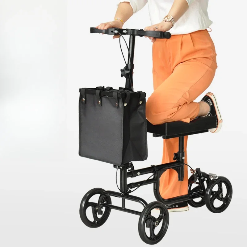 Elderly Four-wheeled Walker, Ankle Injury Walker, Elderly Foldable Scooter, Adjustable Knee Crutch Cart with Wheels 4