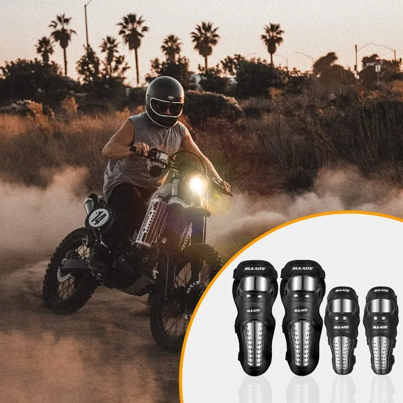 4Pcs Dirt Bike Knee and Elbow Guards, Motorcycle Protective Gear Set with Adjustable Knee Cap Pads Protector for Motocross ATV