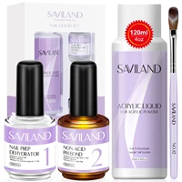 Saviland 120ML Monomer Acrylic Nail Liquid with Dehydrator and Non-acid PH Bond for Acrylic Powder Nails Extension Nail Brush 1