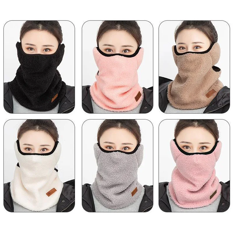 Women Winter Warm Mask Plush Thickened Neck Protection Face Cover Adjustable Outdoor Sport Cycling Windproof Ski Scarf Masks