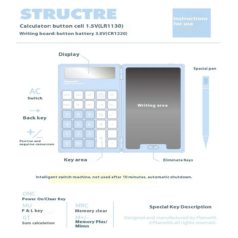 Desktop Calculator Planwith Writing Tablet 12 Digits Stylus Folding Doodle Drawing Memo Erasable Pad