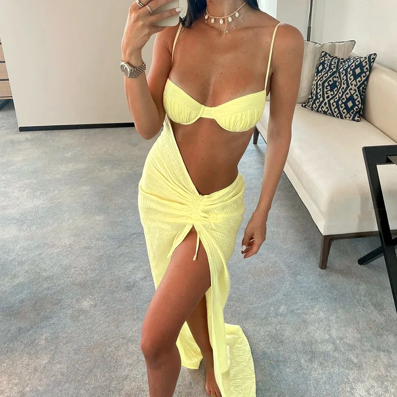 

Women Elegant Sexy Cut Out Ruched Long Dresses Beach Party Holiday Summer Outfits Split Drawstring Maxi Dress Club 2023