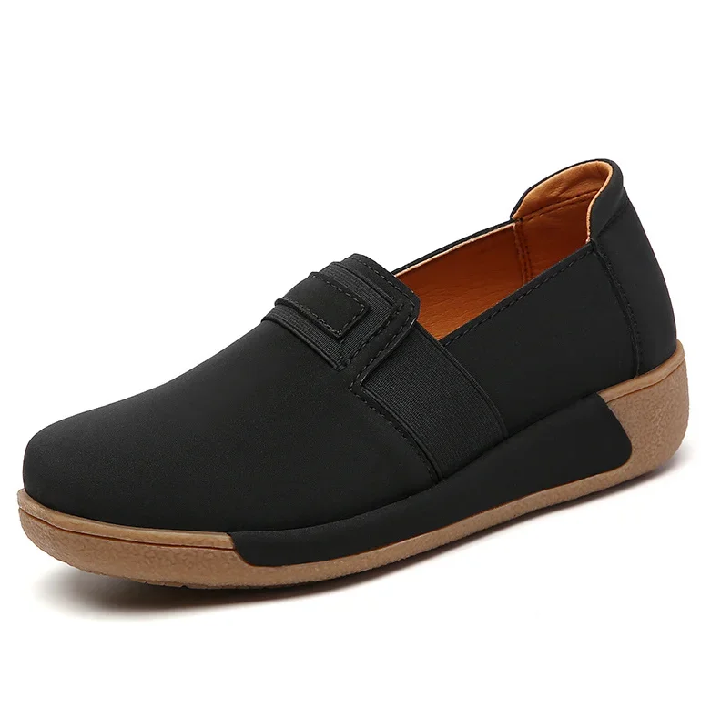2024 Women Mother Female Genuine Leather Shoes Platform Flats Loafers Slip On Korean Plus Size 40 Vulcanized Shoes 2