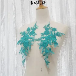 Elegant Floral Embroidery Lace Applique - 45 Colors Wedding Dress Trims (Mint green light)