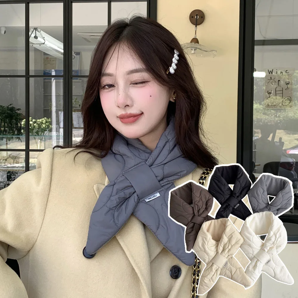 

Winter Cross Scarf Double-sided Thickened Cotton Filled Collar Neckerchief Small Ears Velvet Scarves Fashion Neck Sleeve Shawl