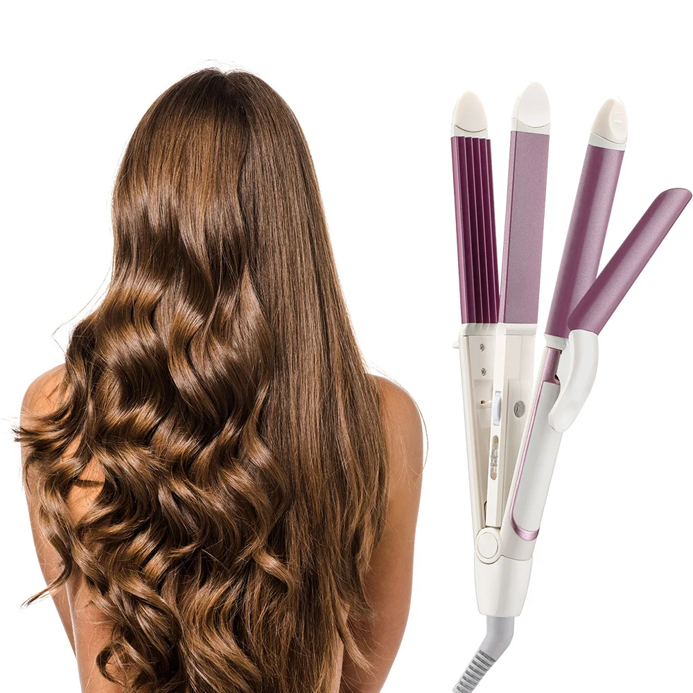 Hair Tools 3 in 1 Electric Hair Curler Straightener Tourmaline Ceramic Styler Curling Iron