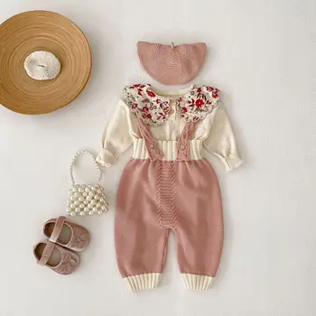 2025 Autumn New Baby Girl Knit Sweater Newborn Infant Sleeveless Knitted Jumpsuit Solid Toddler Girl Strap Pants
