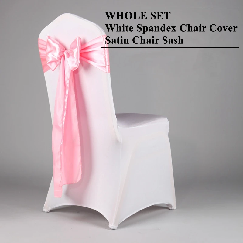 

White Spandex Banquet Chair Cover With Satin Chair Sash Tie Bow For Wedding Event Hotel Decoration