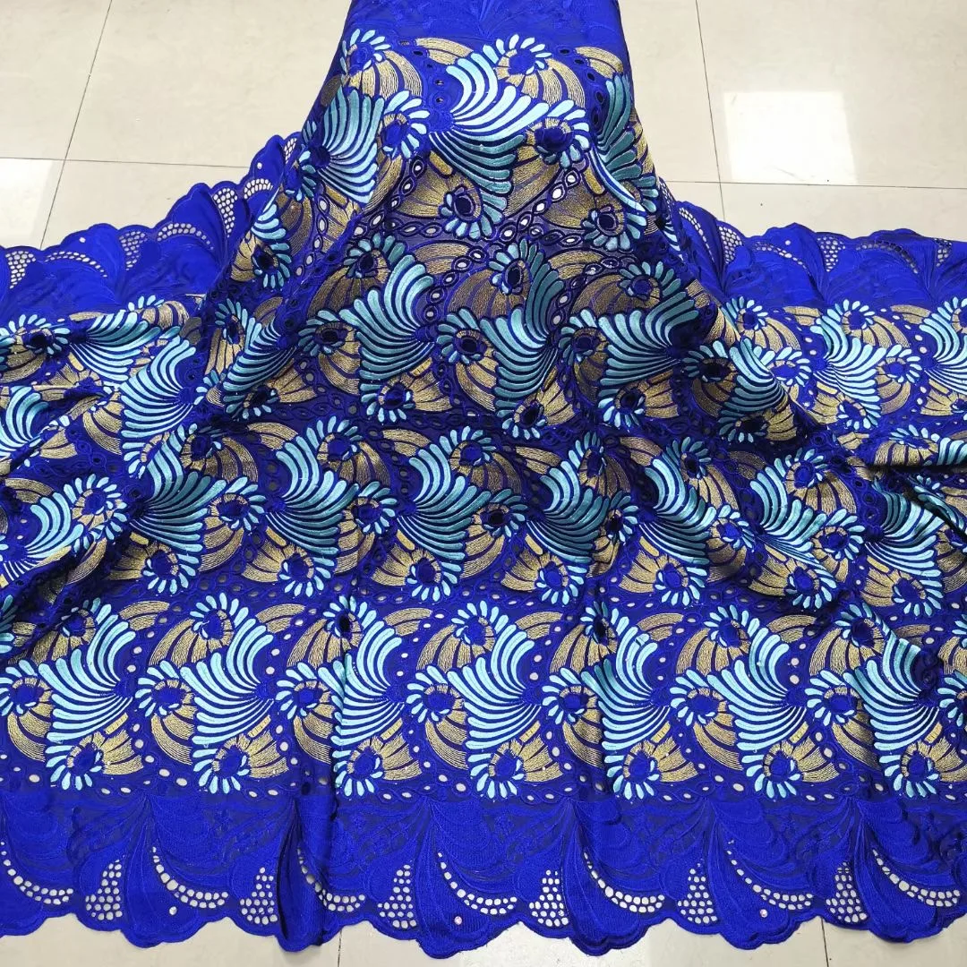 

African Lace Skin Friendly Fabric 2022 High Quality Swiss Pure Cotton 5 Yards Punch Lace Mesh Embroidered For Women Party Dress