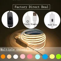 Super Bright USB DC 5V COB LED Strip Light 1m 2m 3m 4m 5m With Hand Scan/ Dimmable Touch Sensor Switch/ Push Switch 320LEDs/m 1