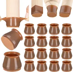 Silicone Furniture Leg Floor Protectors with Felt Pads - Non - Slip, Noise - Reducing Chair Leg Caps (Set of 4 or 8) - 20 pcs (Brown)
