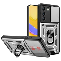 Enhanced Protective Armor Case with Lens Guard and Magnetic Ring Holder for VIVO V30 Lite 5G (Silver)