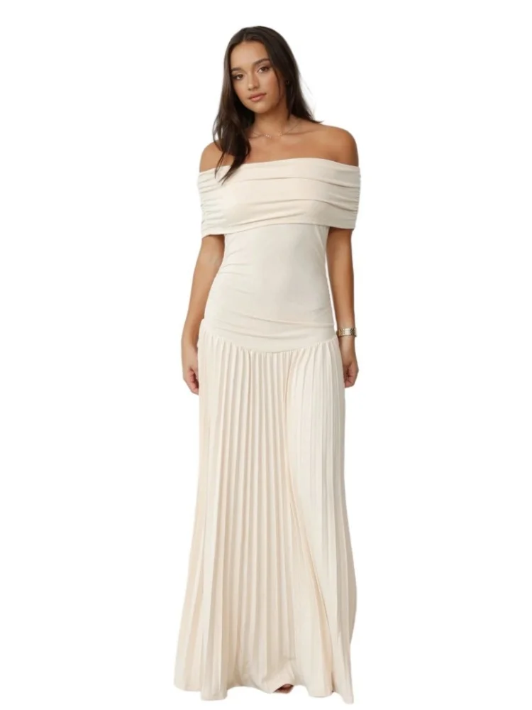 Wmstar Dress Women Wholesale The New Versatile One Shoulder Elegant Sexy Pleated French Beauty Spring Summer Autumn Winter