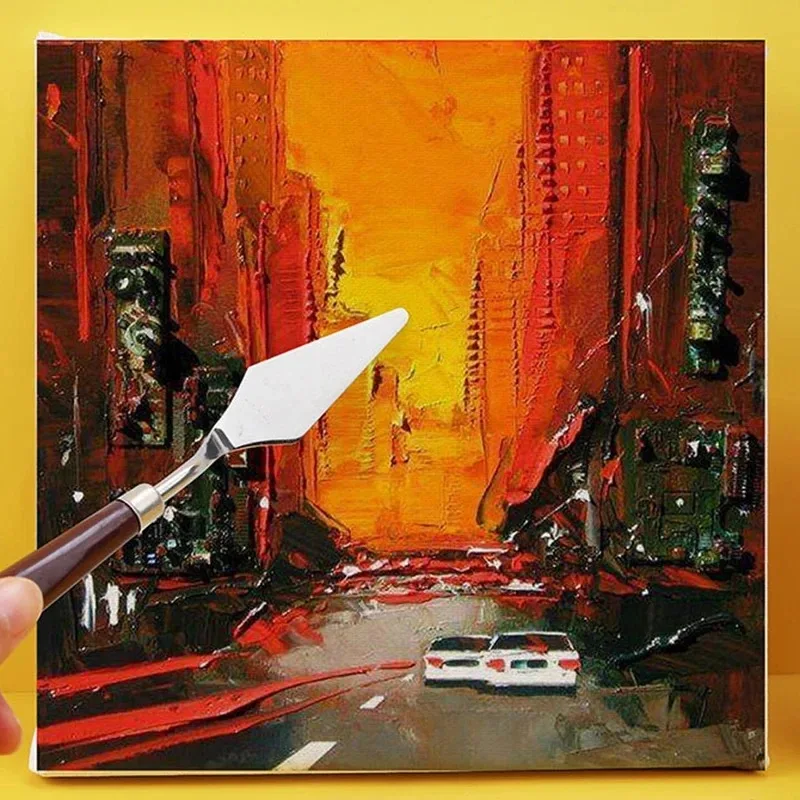 7 Red Wood Rod Watercolor Mixed Art Oil Painting Scraper Set Wood Stainless Steel Water Powder Paint Manual Tool Convenient