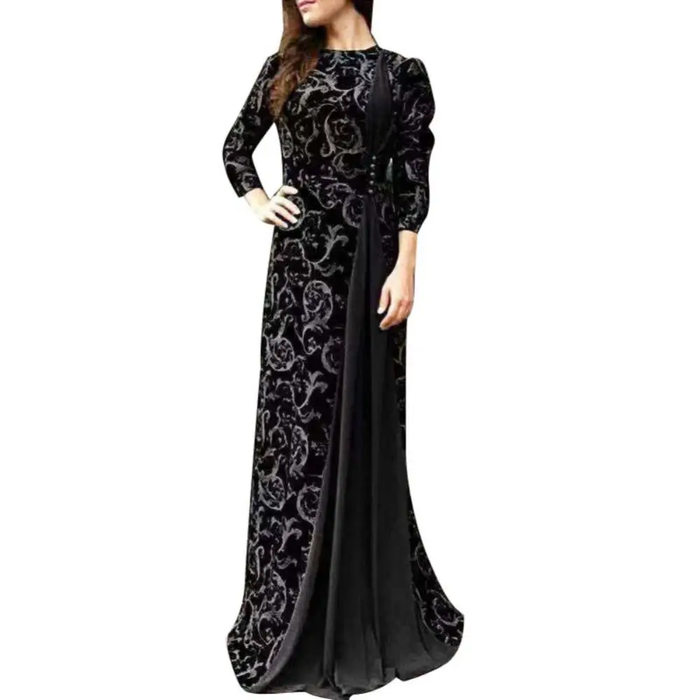 

Women Plus Size Dress 3/4 Sleeve Evening Party Medieval Floral Print Maxi Gown