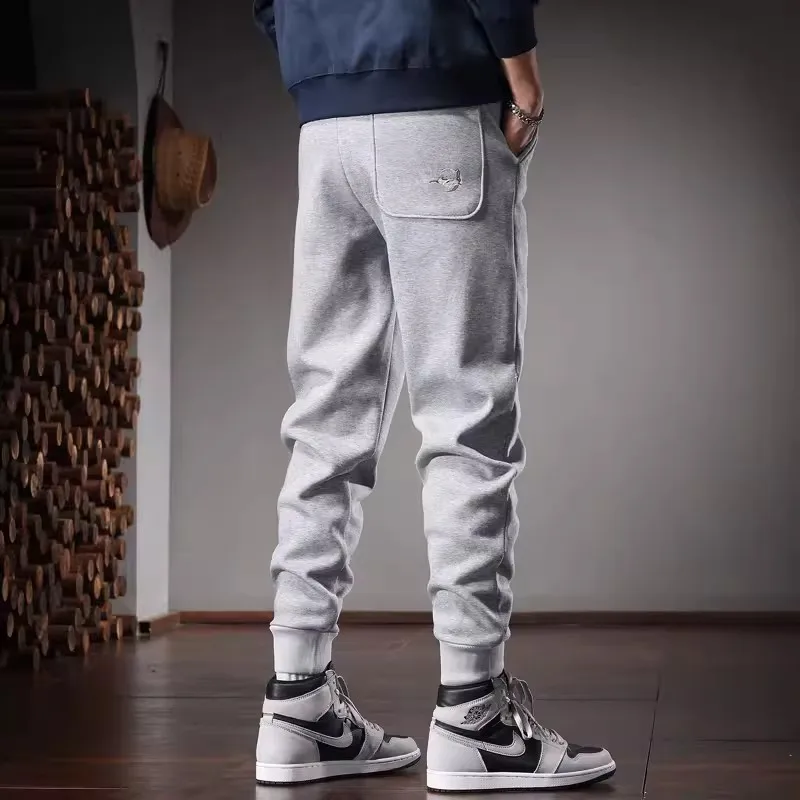 Black Sweatpants Men Autumn Clothing Casual Sports Slim Fit Pencil Pants Embroidery Elastic Waist Drawstring Jogging Trousers