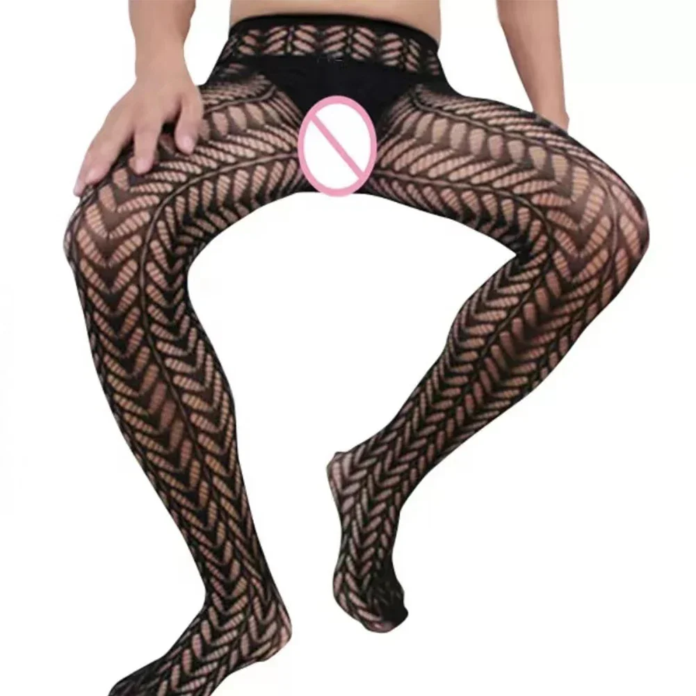 Sexy Men Sissy Stockings Low Waist Pantyhose Sheer Mesh Hollow Out Fishnet Tights Summer Breathable Man Pantyhose