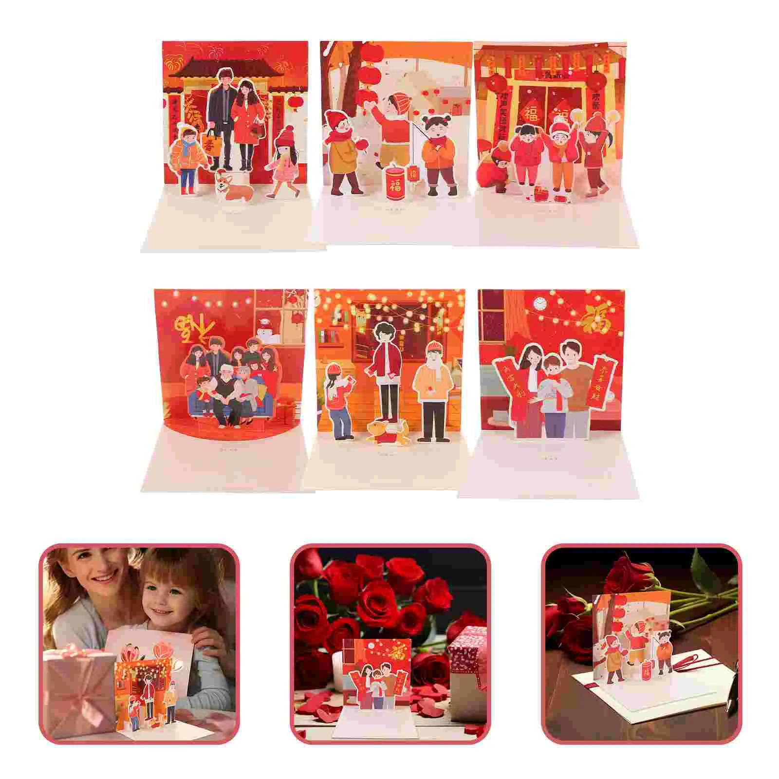 

Happy Chinese New Year Card 6Pcs 2024 Year The Dragon 3D Pop Up Greeting Card Fu Dragon Chinese Gifts Lunar New Year Spring