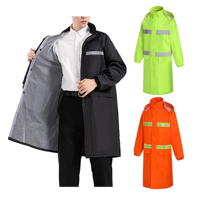 Long Length Waterproof Fluorescent Work Coat High Visibility Workwears Safety Concealed Hood Flashing Hooded Rain DropShipping