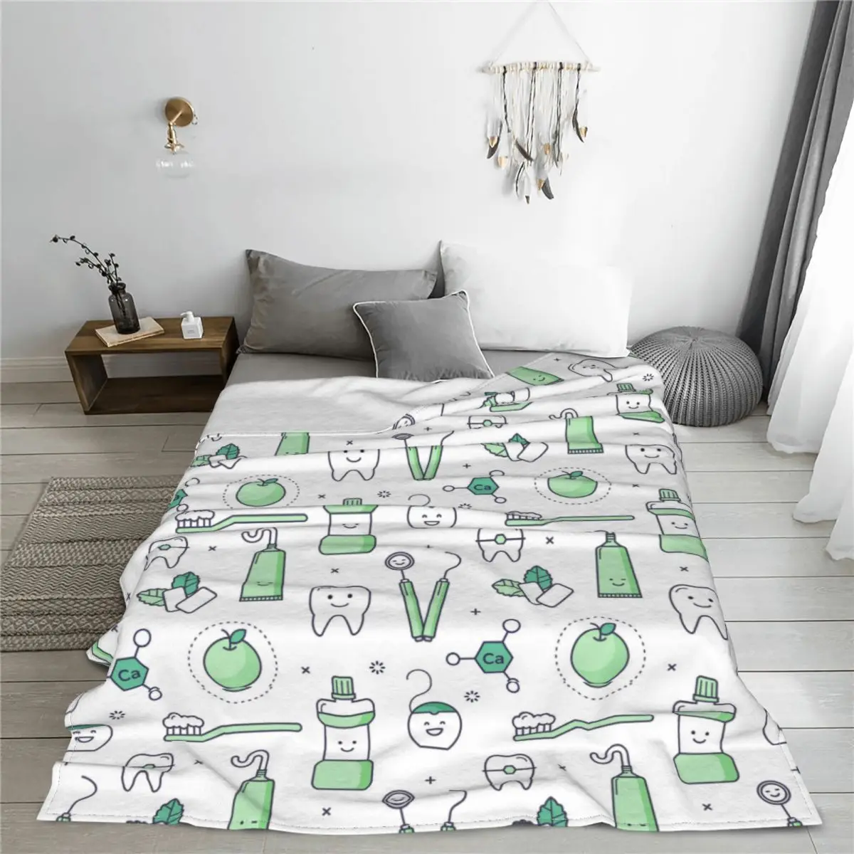 

Cute Teeth Blankets Flannel Printed Dentist Equipment Multi-function Super Warm Throw Blankets for Bed Office Bedspreads