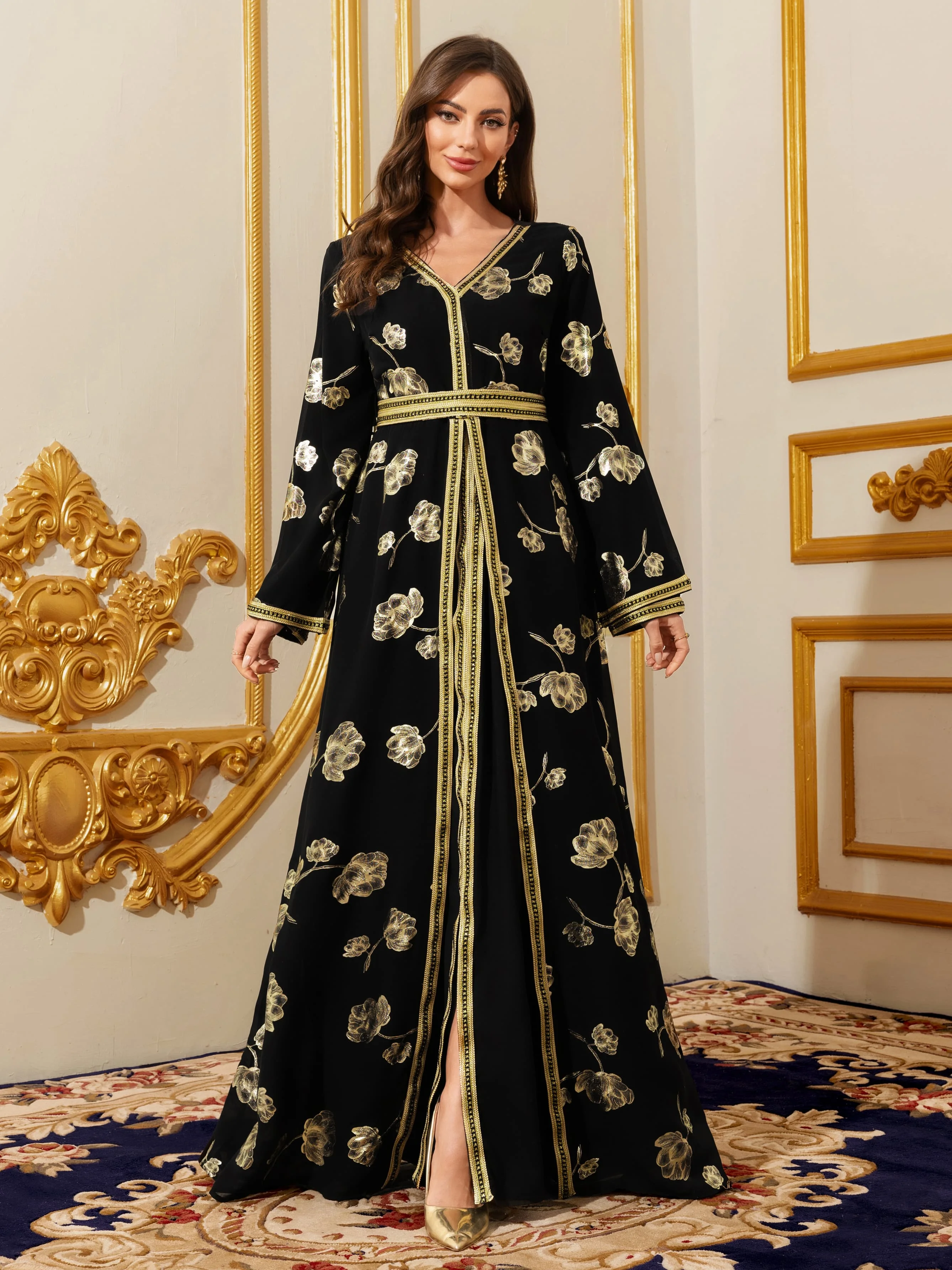Abayas for Muslim women Moroccan flowers maxi caftan Arab Islamic dress Dubai cloak Ramadan prayer clothes