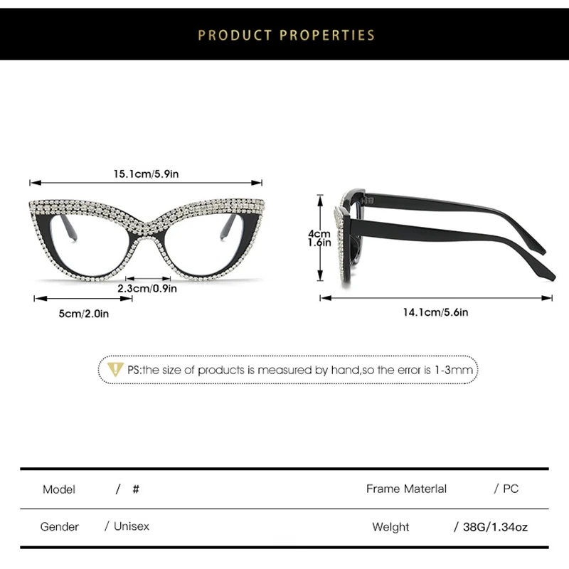 Eyeglasses Frames Eyewear Frames Women Glasses Fashion Eyeglasses Vintage Luxury Brand Designer Diamond Cat Eye Glasses Frame Women Fashion Trending Crystal Sexy Myopia Reading Eyeglasses Frames