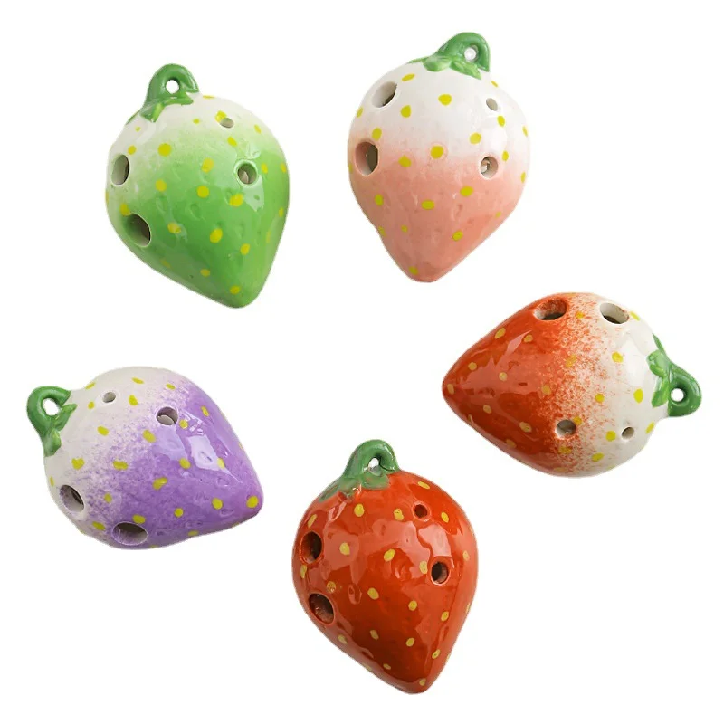 Strawberry Fruits Ocarina 6 Holes Ceramics Handmade Ac Tone Orff Instruments For Beginners