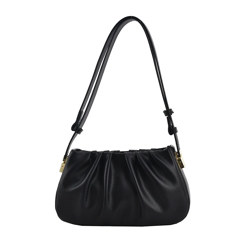 Retro PU Leather Small Armpit Shoulder Bags with Pleats for Women