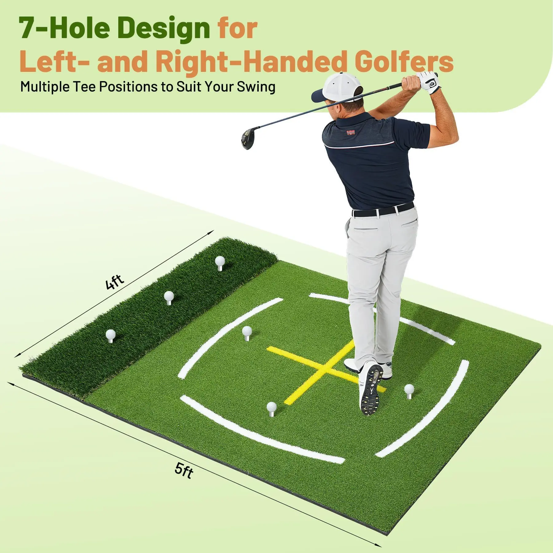 Dual Turf Golf-Schlagmatte 5x4ft mit Ausrichtungshilfe und Schwungbahnmarkierungen für Indoor- und Outdoor-Training – Detail 2