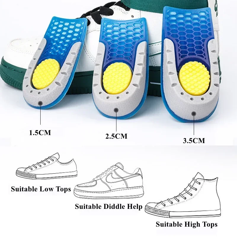 Heightening Half Pad Invisible Honeycomb Elastic Shoe Insoles Silicone Gel for Men Women Soft Comfort Inner Growing