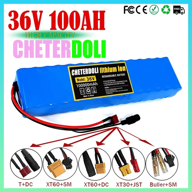 Pour Scooter électrique, vélos et Scooters, équipé d'un BMS, charge équilibrée, chargeur 42V, batterie au Lithium 10S3P 36V 100Ah 1