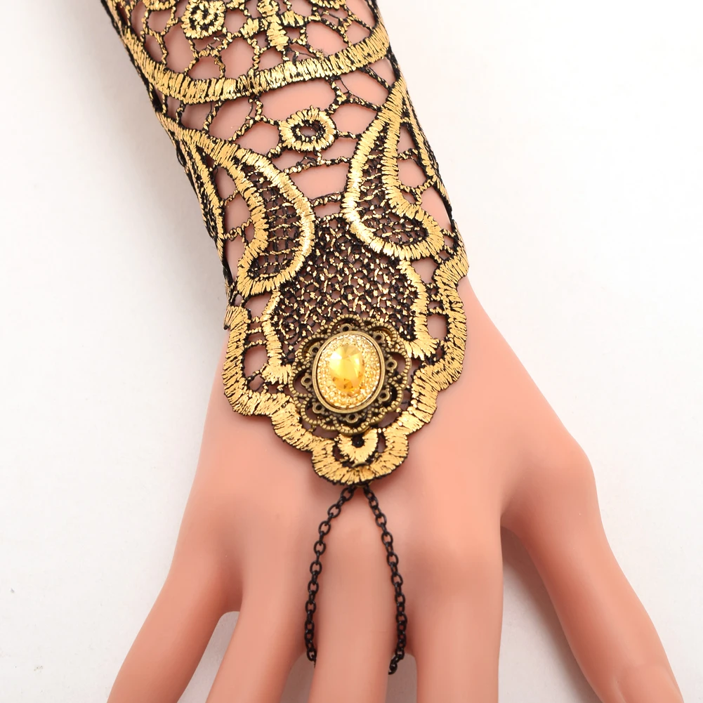 Medieval Golden Lace Gloves Vintage Gothic Queen Cosplay Accessory Victorian Armband Bracer