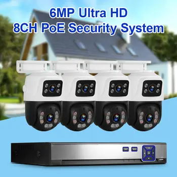 KERUI Wireless Home Security System 8CH POE NVR Kits with 6MP POE Camera Dual Lens Outdoors Video Surveillance Camera System