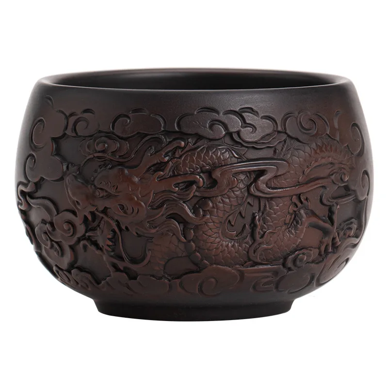 Hand Carved Purple Ceramic Teacup Household Daily Master Teacup Chinese Ceramic Kung Fu Tea Set