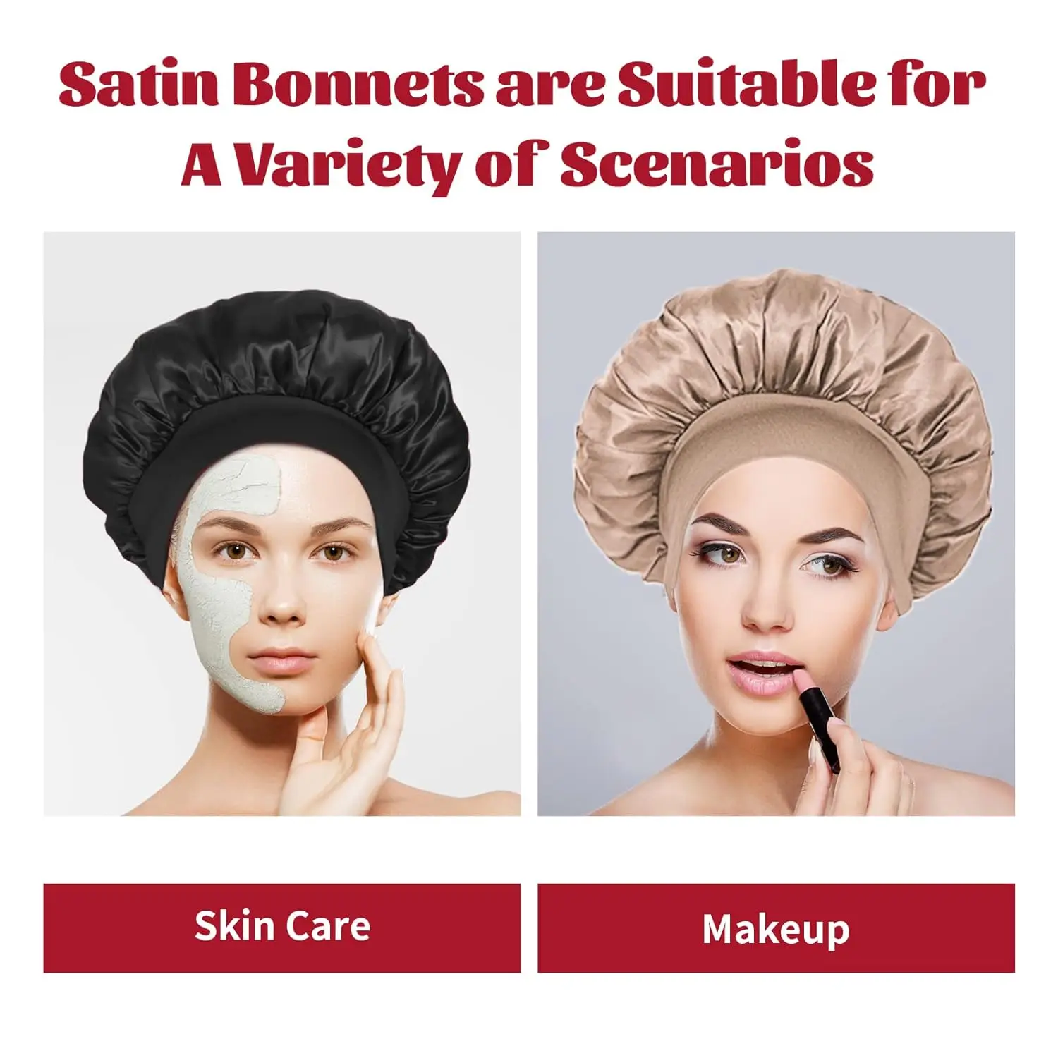 2Pcs Silk Bonnet for Sleeping Satin Hair Bonnets Soft Elastic Band Silk Sleep Cap Silk Hair Wrap for Curly Hair Satin Cap 4