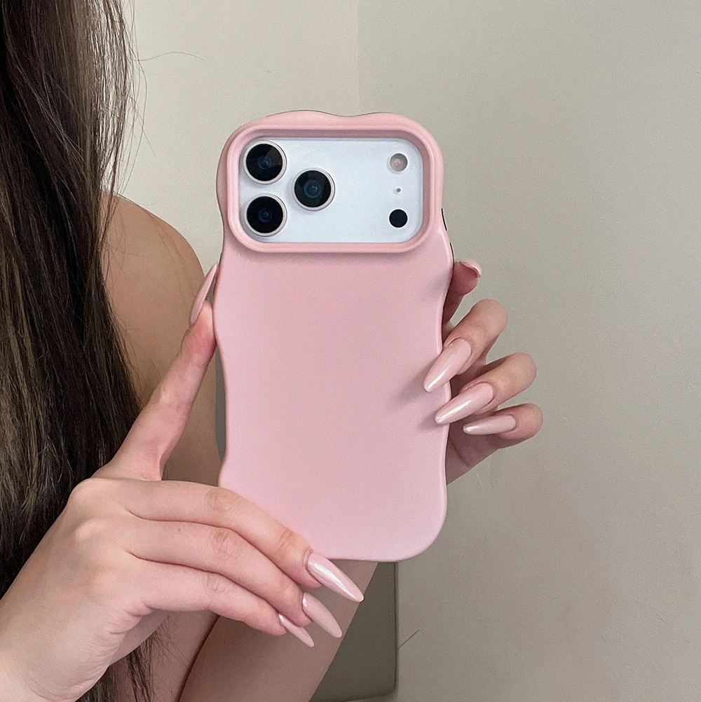 Dual-Function Cute Solid Color Matte Phone Case with Air Shockproof Wave Edges