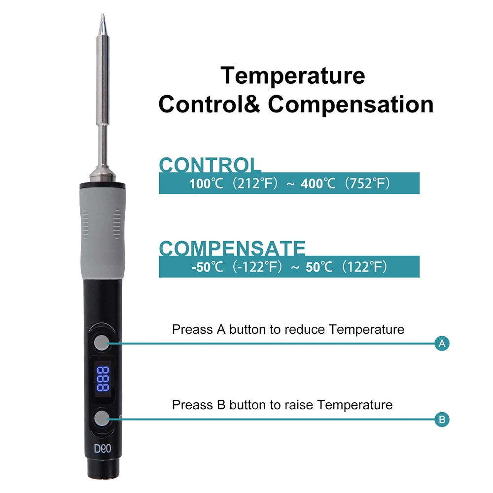 SEQURE SQ-D60B Mini Intelligent Electric Soldering Iron Smart LED Digital Display DC12-24V Portable Smart Adjustable Temp hot stapler plastic