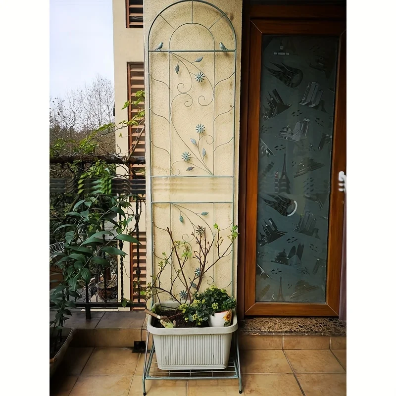 European Style Iron Balcony Yard Climbing Rattan Rack Climbing Shelf Bracket Iron Thread Lotus Pot Rack with Base Vintage Style