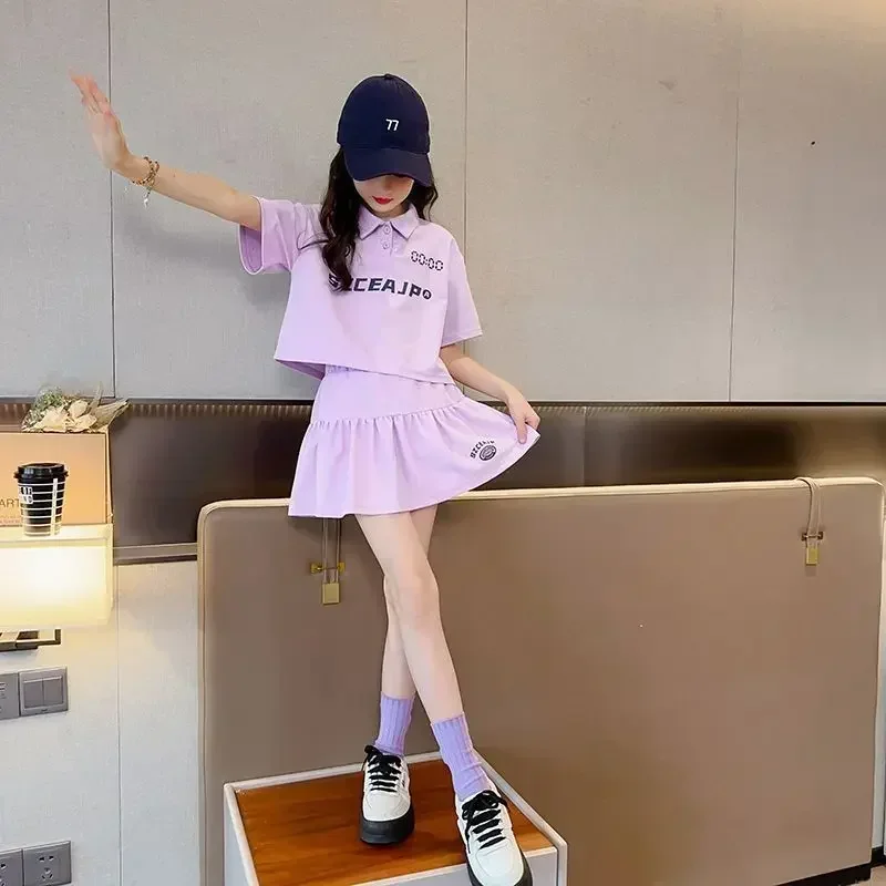 여아용 캐주얼 한국 스타일 폴로 셔츠 및 스커트, 10 대 INS 레저 복장, 스트리트웨어 세트, 아동복, 여름 트렌드, 2 피스 정장