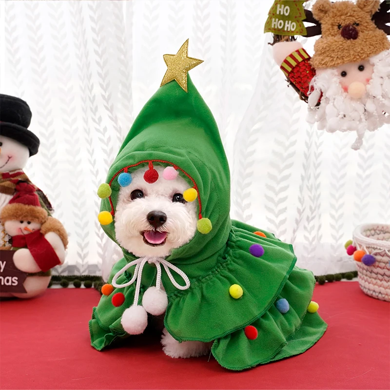 Pet Costumes Dog Jacket Dog Christmas Outfit Elf Costume Cat Cloak Puppy Clothes Kitten Cape Xmas Tree Costumes for Small Dogs Cats Pet Santa Gifts