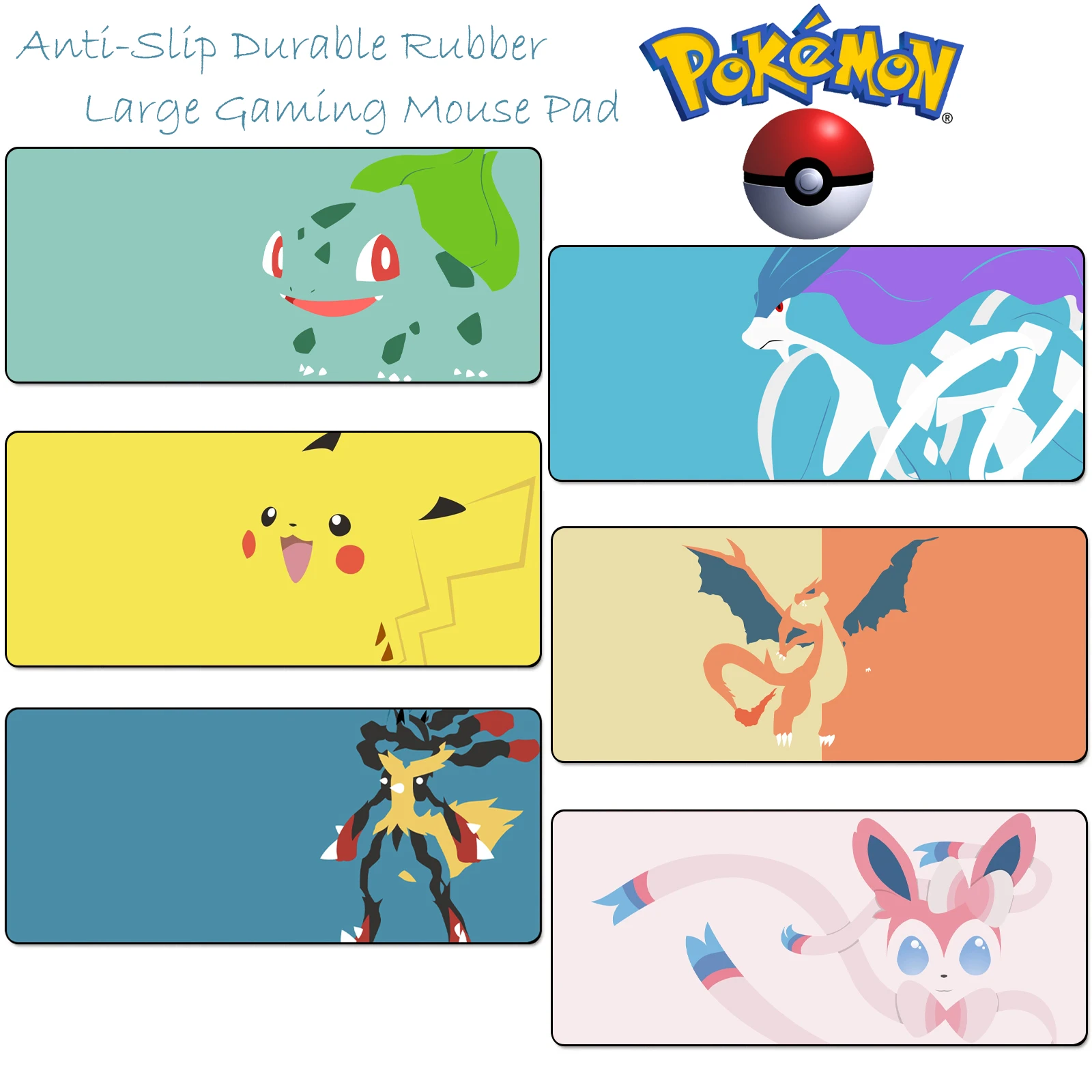Нескользящий прочный резиновый большой игровой коврик для мыши Pokemon Пикачу