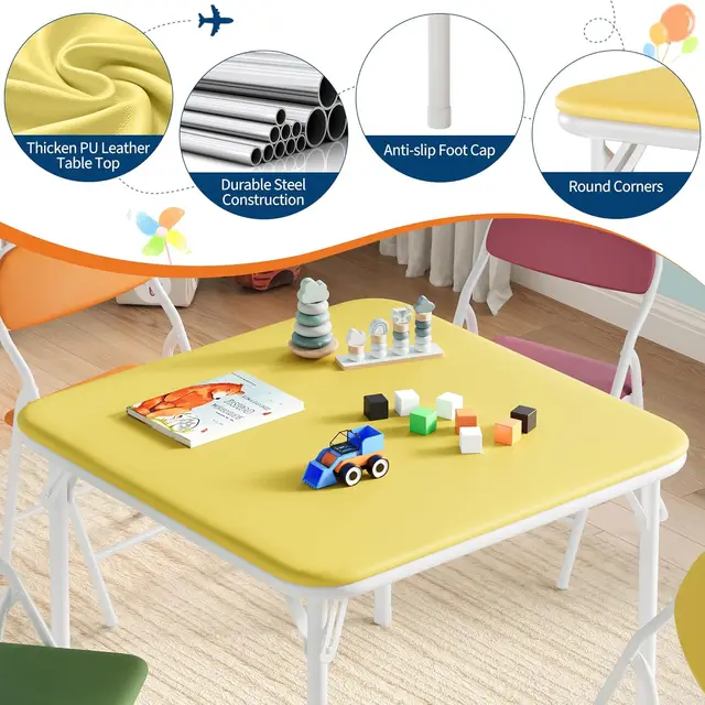 5-Piece Kids Folding Table and Chairs Set, Toddlers Children's Activity Table and Chairs Set for Dining Room,Daycare,Classrooms