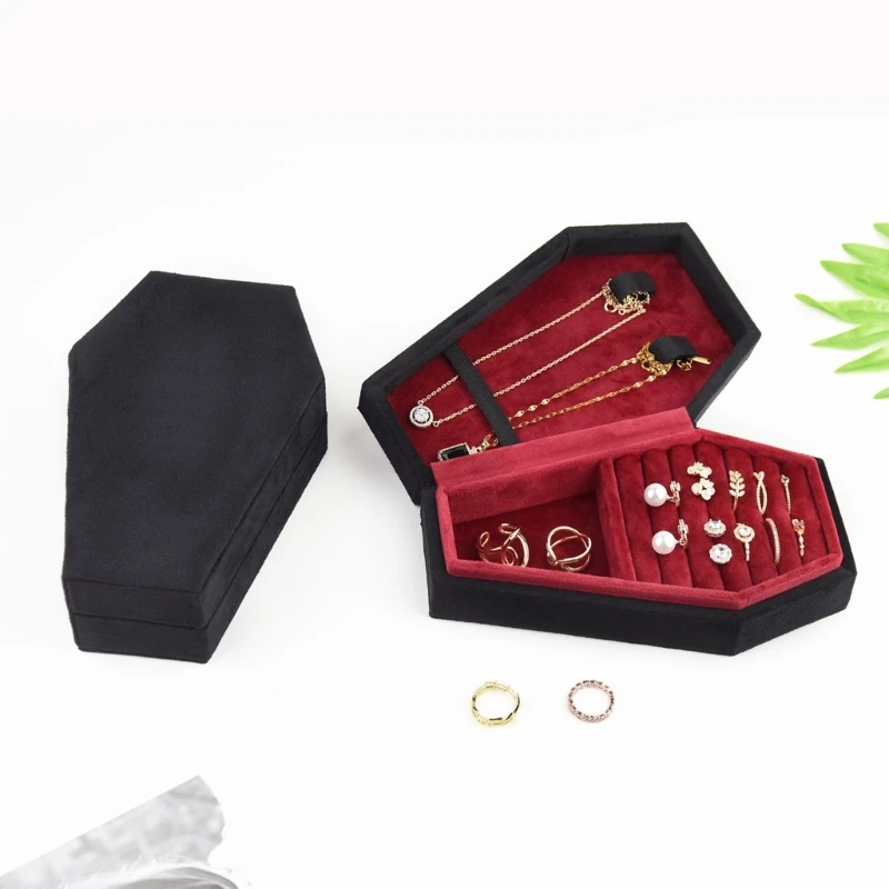 Coffin Jewelry Container Box Velvets Multifunctional for Rings Jewelry