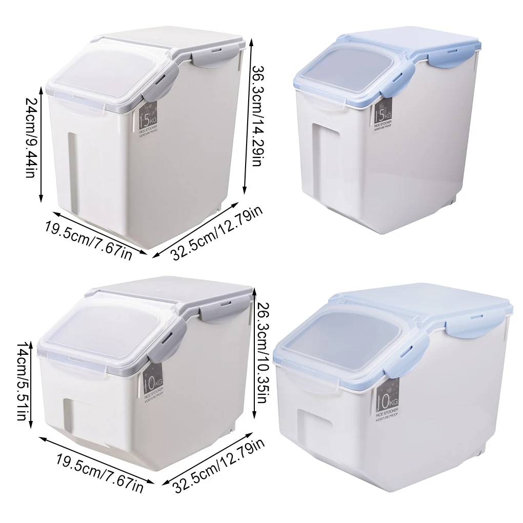 15KG Rice Bucket Tank Moisture-proof Sealed Rice Storage Box Insect-proof Cereal Grain Pet Food Container Kitchen Storage Box 6