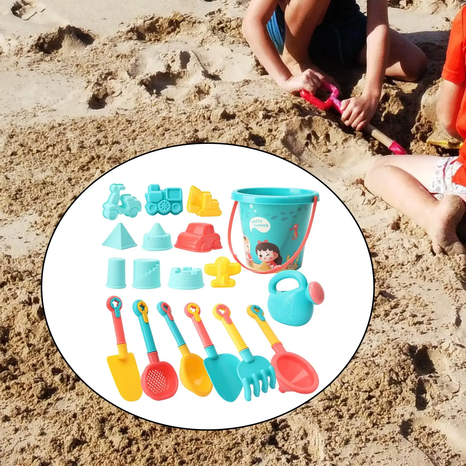 18x Beach Toys Set Fun Bath Tub Sand Game Includes Vehicles, Castles,Shovel, 4