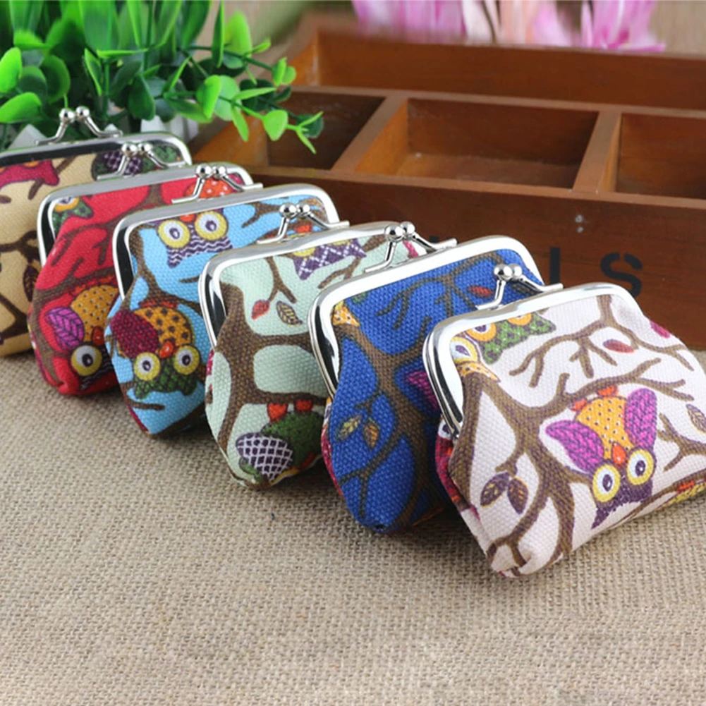 Cartera con estampado de búho para mujer, monedero pequeño con broche para tarjetas de efectivo, bolso de para cambio dinero, Cartera de cuero PU| | AliExpress