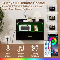 Настенная плавающая тумбочка, однослойный ящик, прикроватная тумбочка с розеткой 1 переменного тока/2 светодиодная подсветка USB, черный — изображение 5