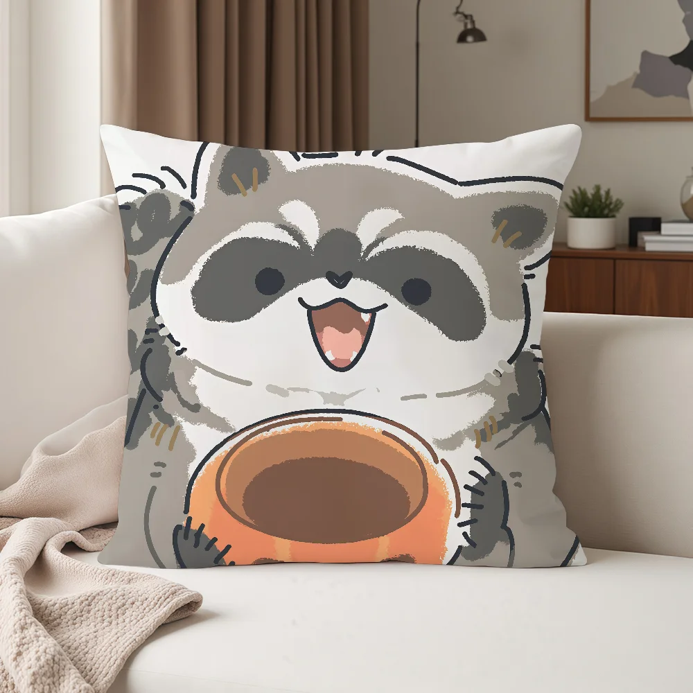 Niedlicher kleiner Waschbär-Kissenbezug, geeignet für Schlafzimmer, Wohnzimmer, Autos, Heimdekoration – Detail 5