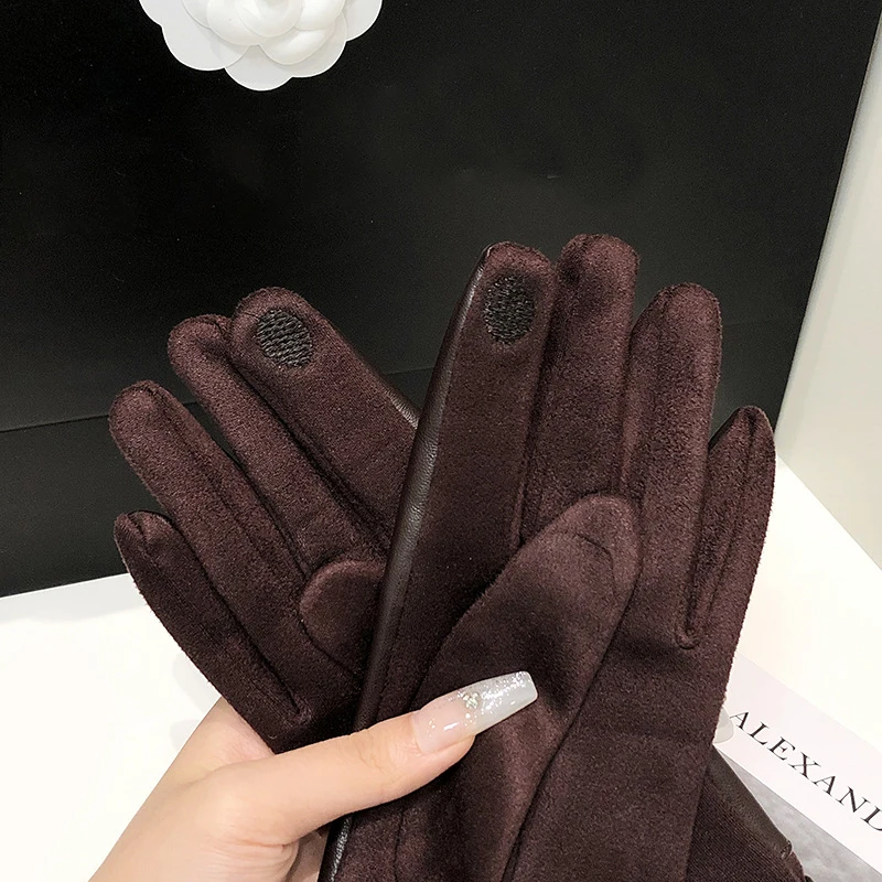 Luxurious High Quality Protein Leather Fleece Lined Women's Gloves Winter Cycling Windproof Keep Warm Elegant Touchscreen Gloves