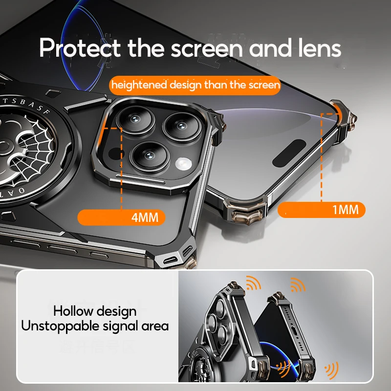 Eary Bat Case for iPhone 16 Pro Max with Magsafe 360°Rotation Kickstand Metal Frameless Military Grade Shockproof Phone Cover